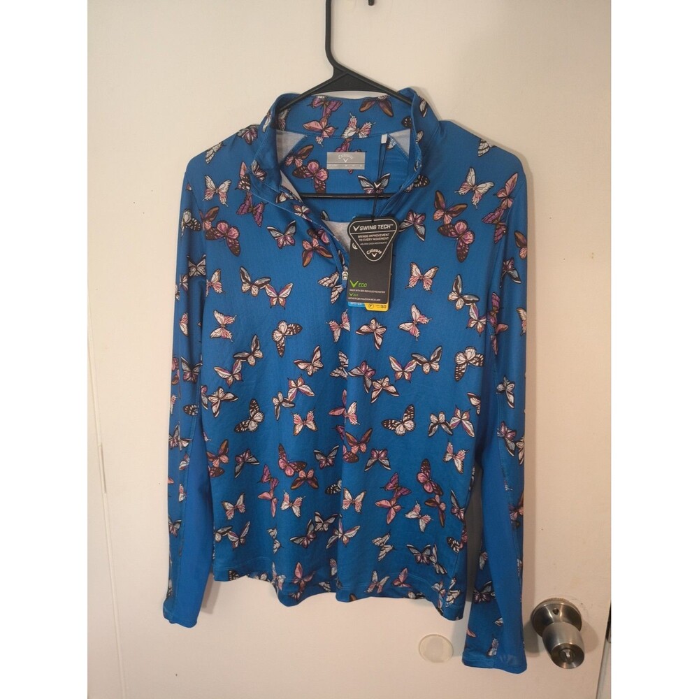 Callaway Women's Butterfly Print 1/4 Zip Golf Pullover Medium NWT Long SL UPF 50